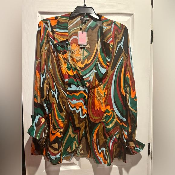 Multi abstract print chiffon fitted shirt - Picture 4 of 5